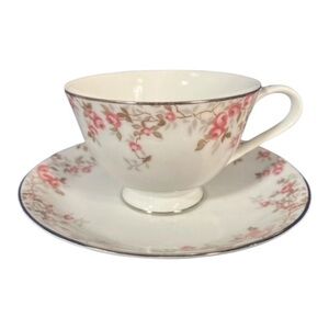 Vintage SANGO Pink Rose SOMERSET Cup & Saucer Set PLATINUM Trim JAPAN
